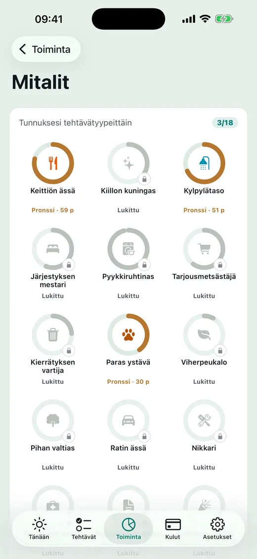 Mitalit ansaitaan kotona.