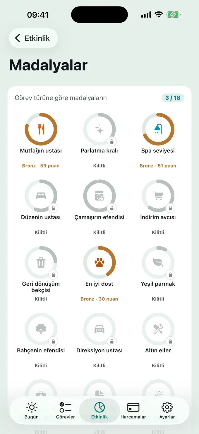 Madalyalar evde kazanılır.